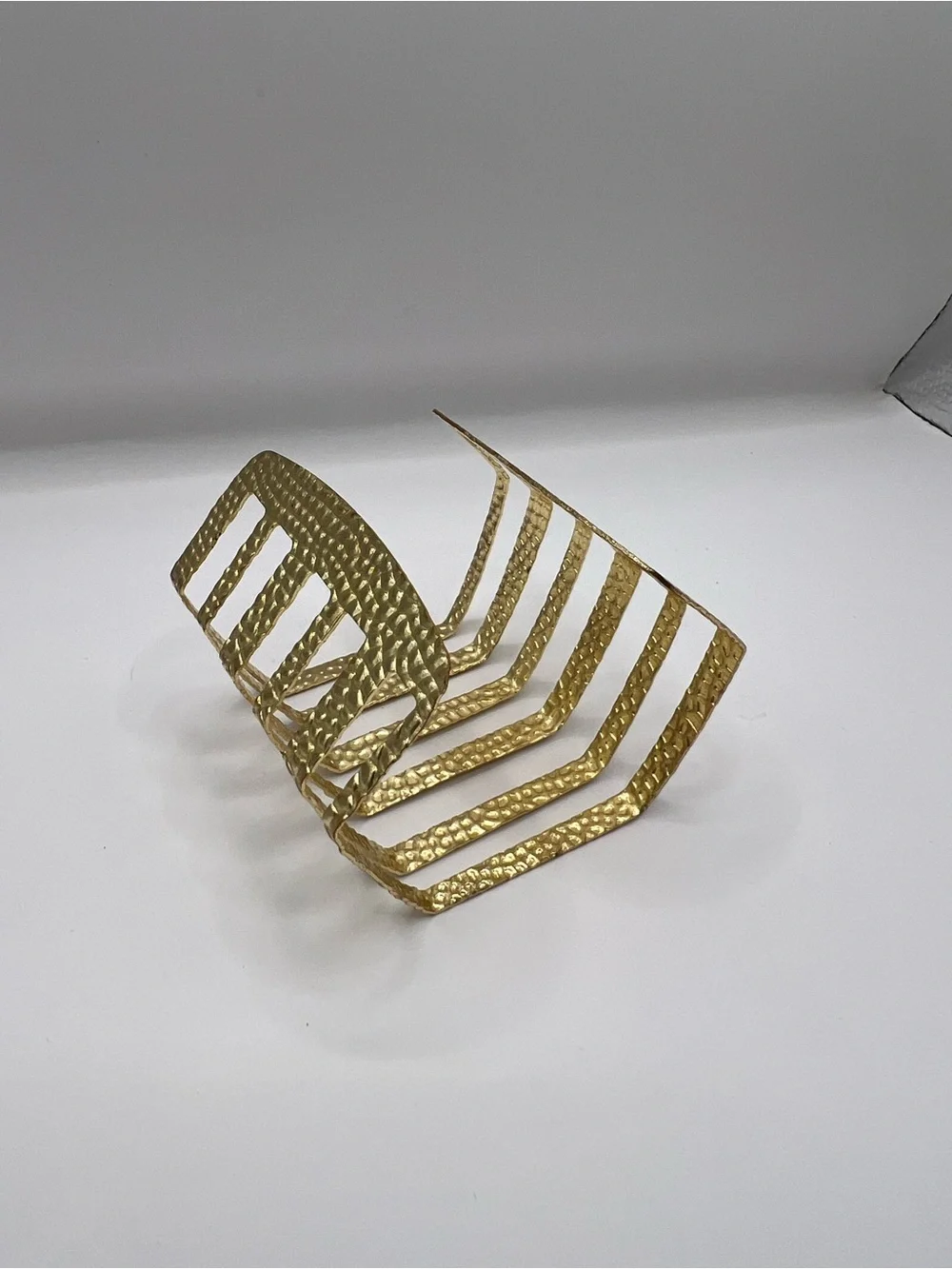 Vintage Gold Textured Wide Chevron Cuff Statement Bracelet